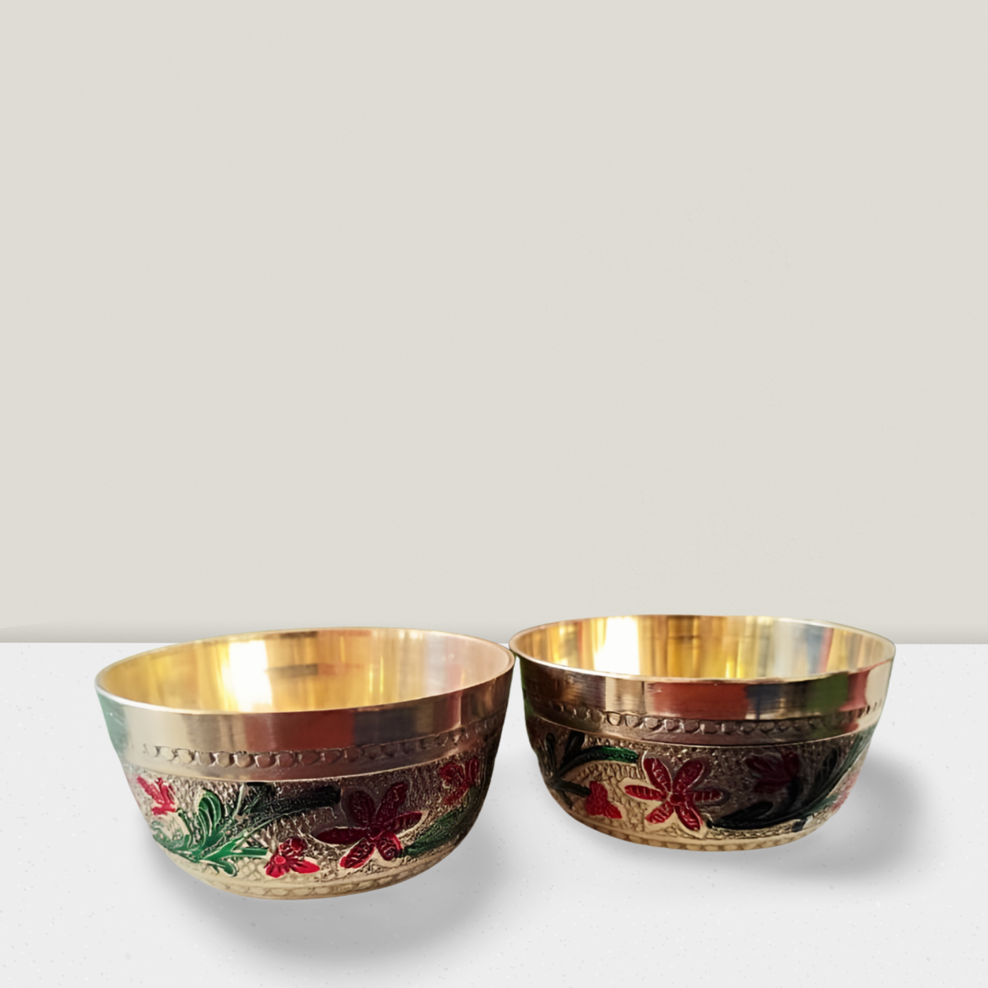 Elegant Brass Bowls with Floral Engraving